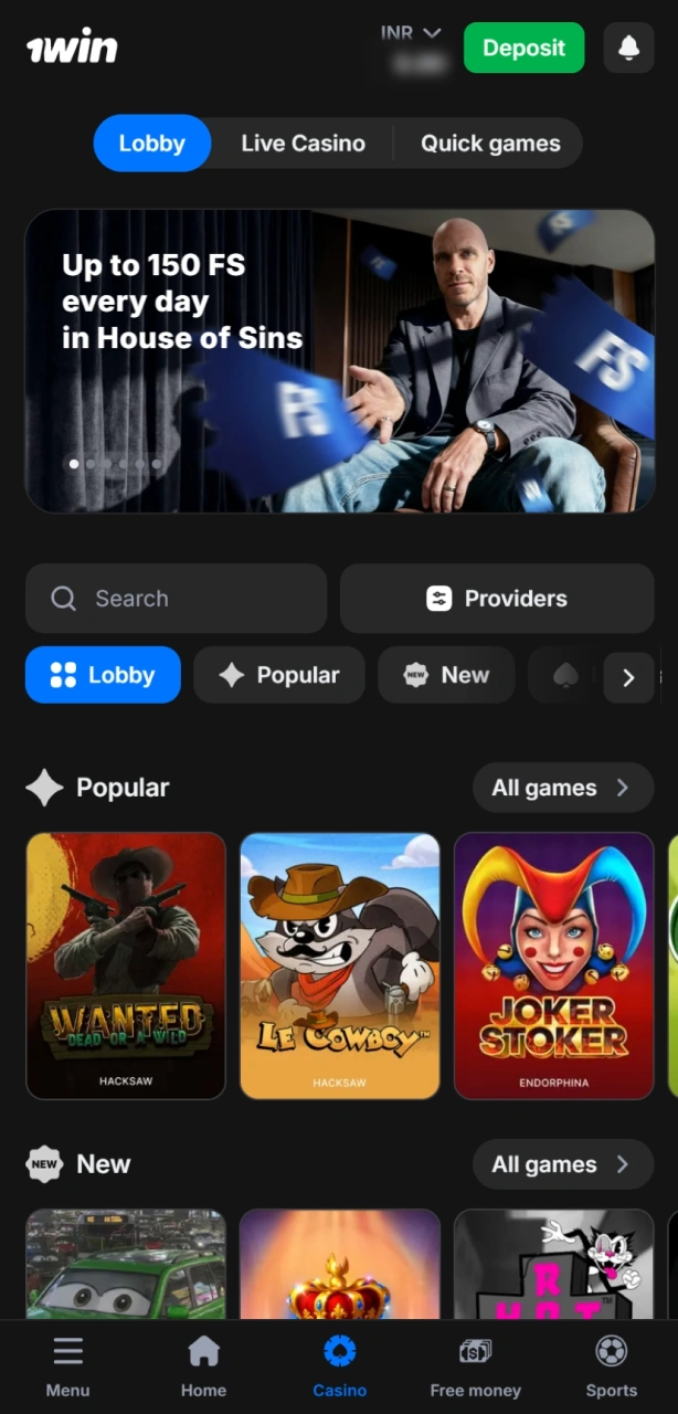 Go to the 1win slots or casino section to explore thousands of titles.