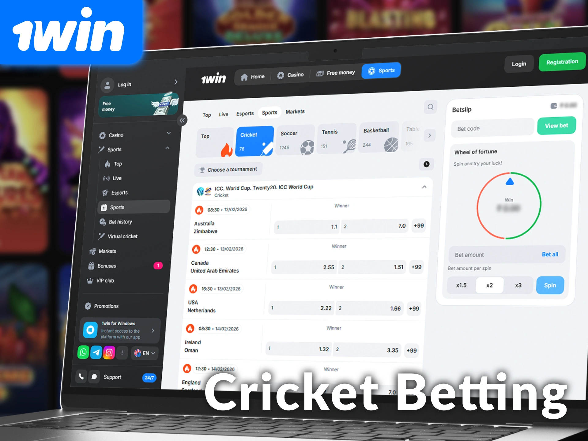 Start cricket betting at 1win and win on major Indian leagues.