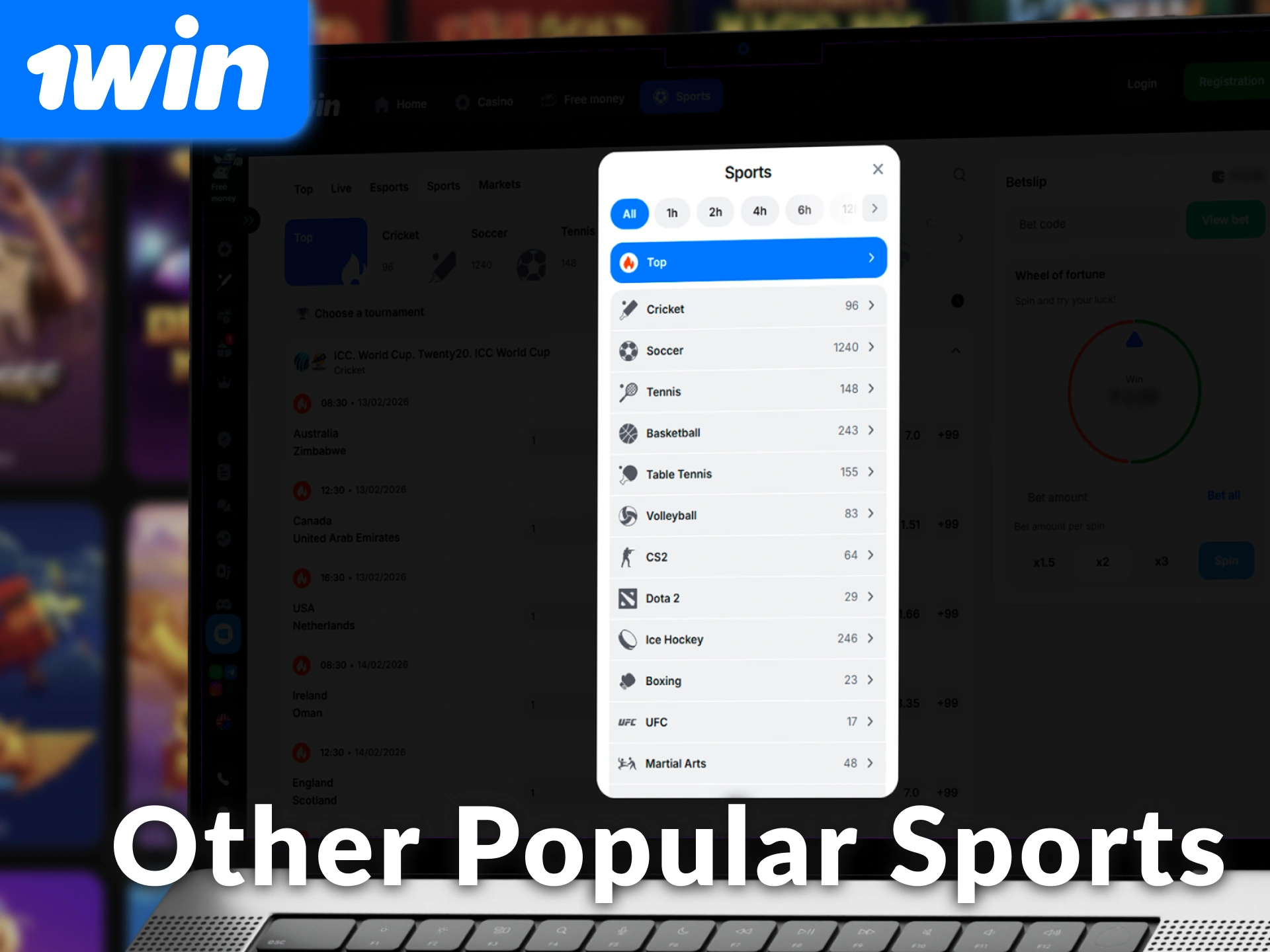 Explore other popular sports on the 1win site for diverse betting.