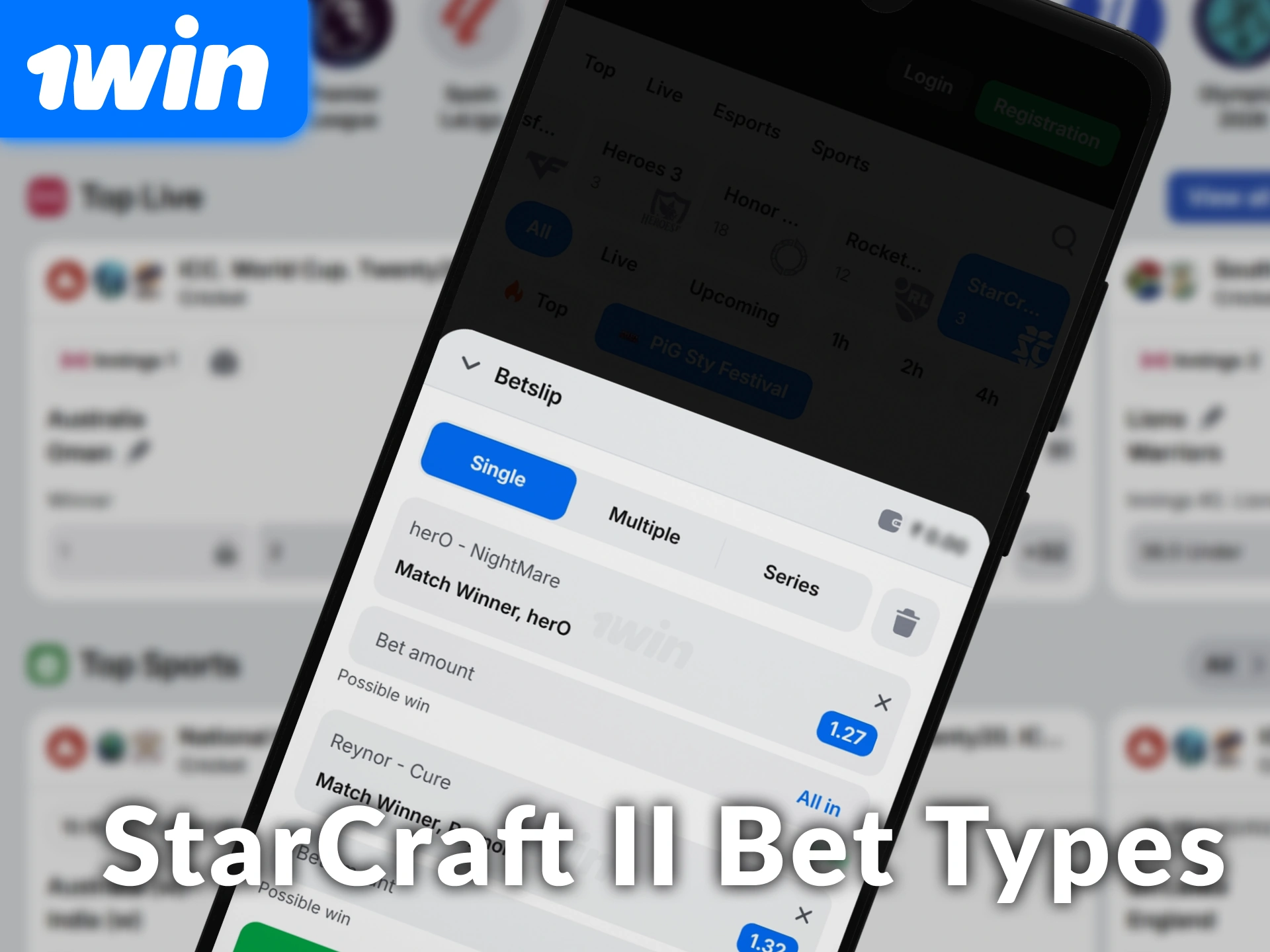 Explore various StarCraft II bet types you can use at 1win.