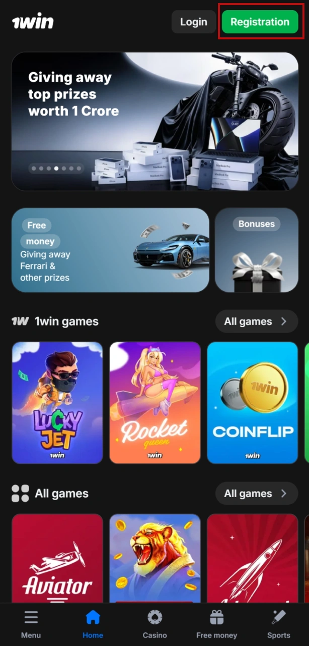 Click the button to register 1win and bet on StarCraft II.