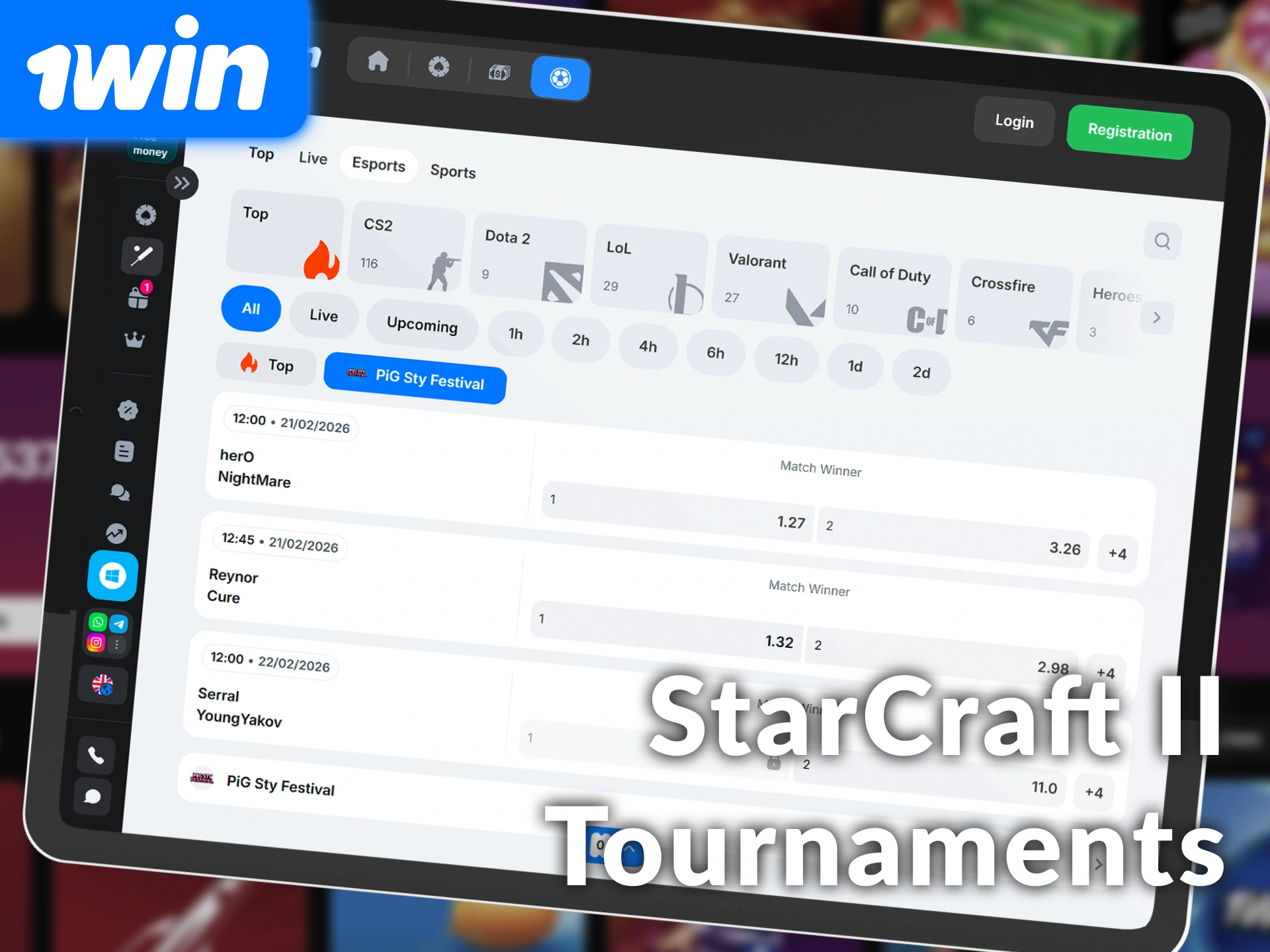 Bet on major StarCraft II tournaments through the 1win site.