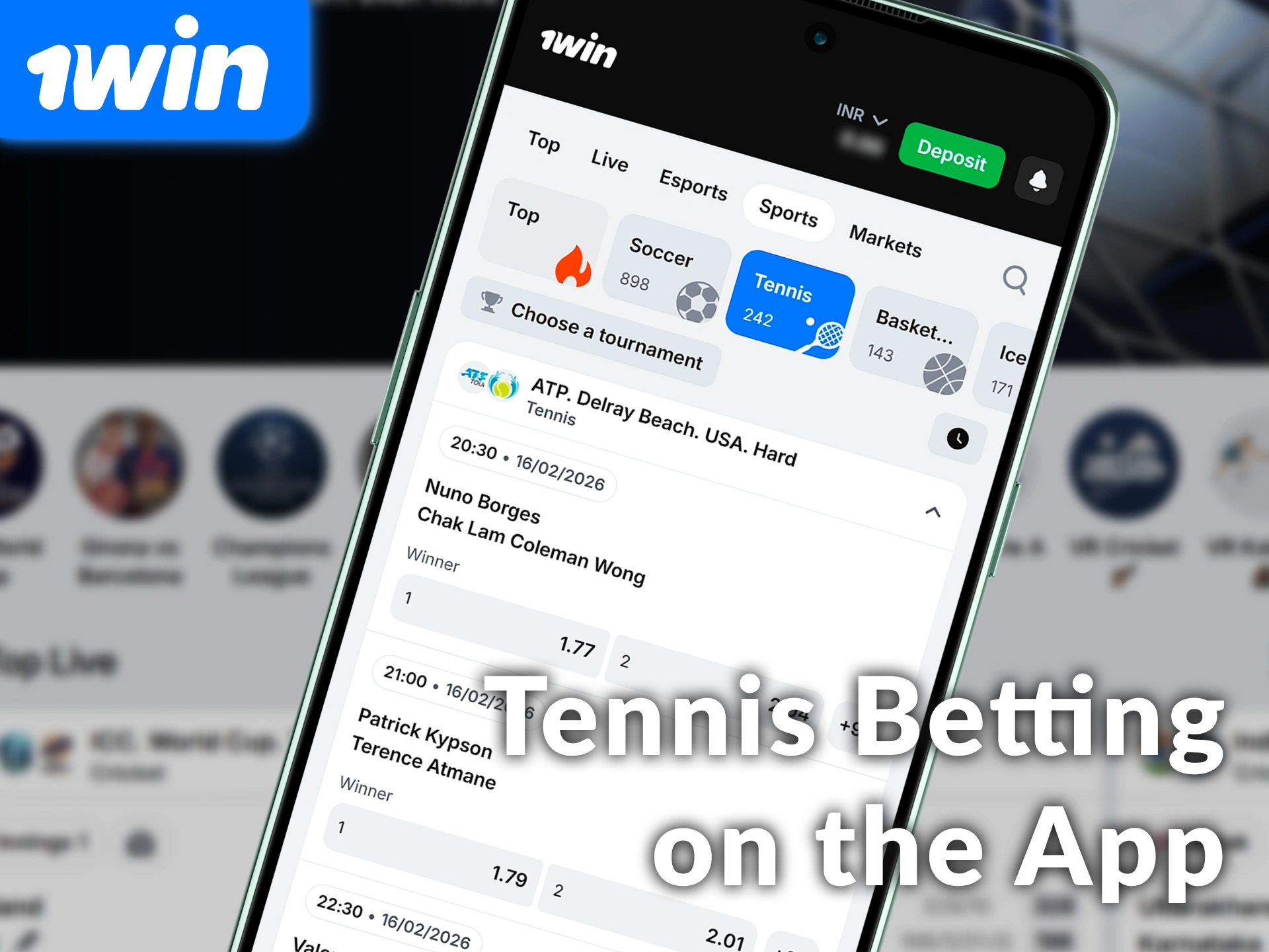 Start tennis betting on the 1win mobile app for Indian users.