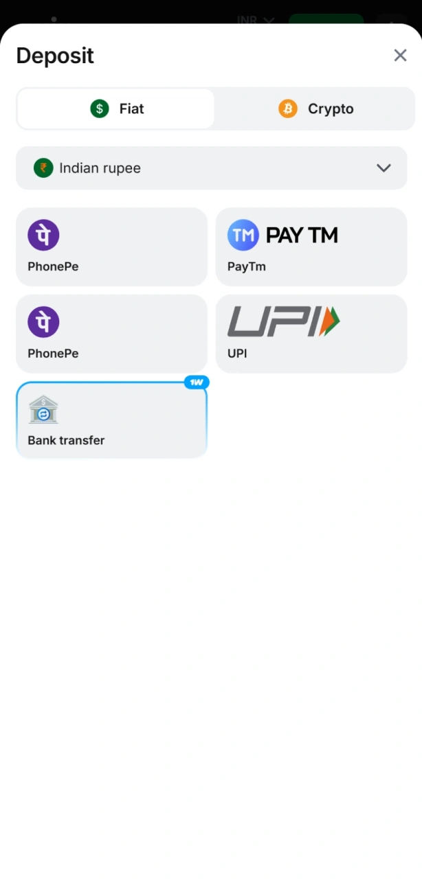 Deposit in INR using your preferred payment option on the 1win to bet on tennis.