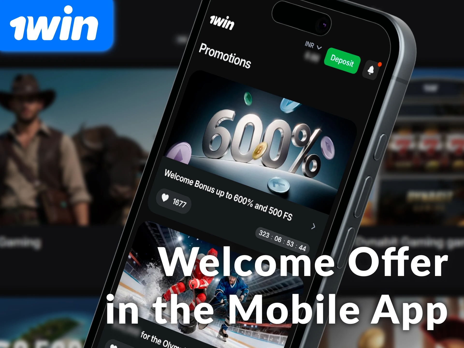 Claim your 500% welcome bonus via the 1win India mobile app for Android and iOS.