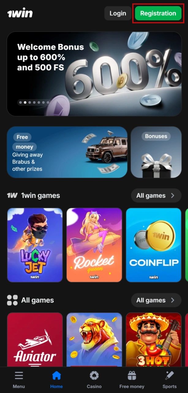 Fill out the 1win India registration form to create your account using email or social media.